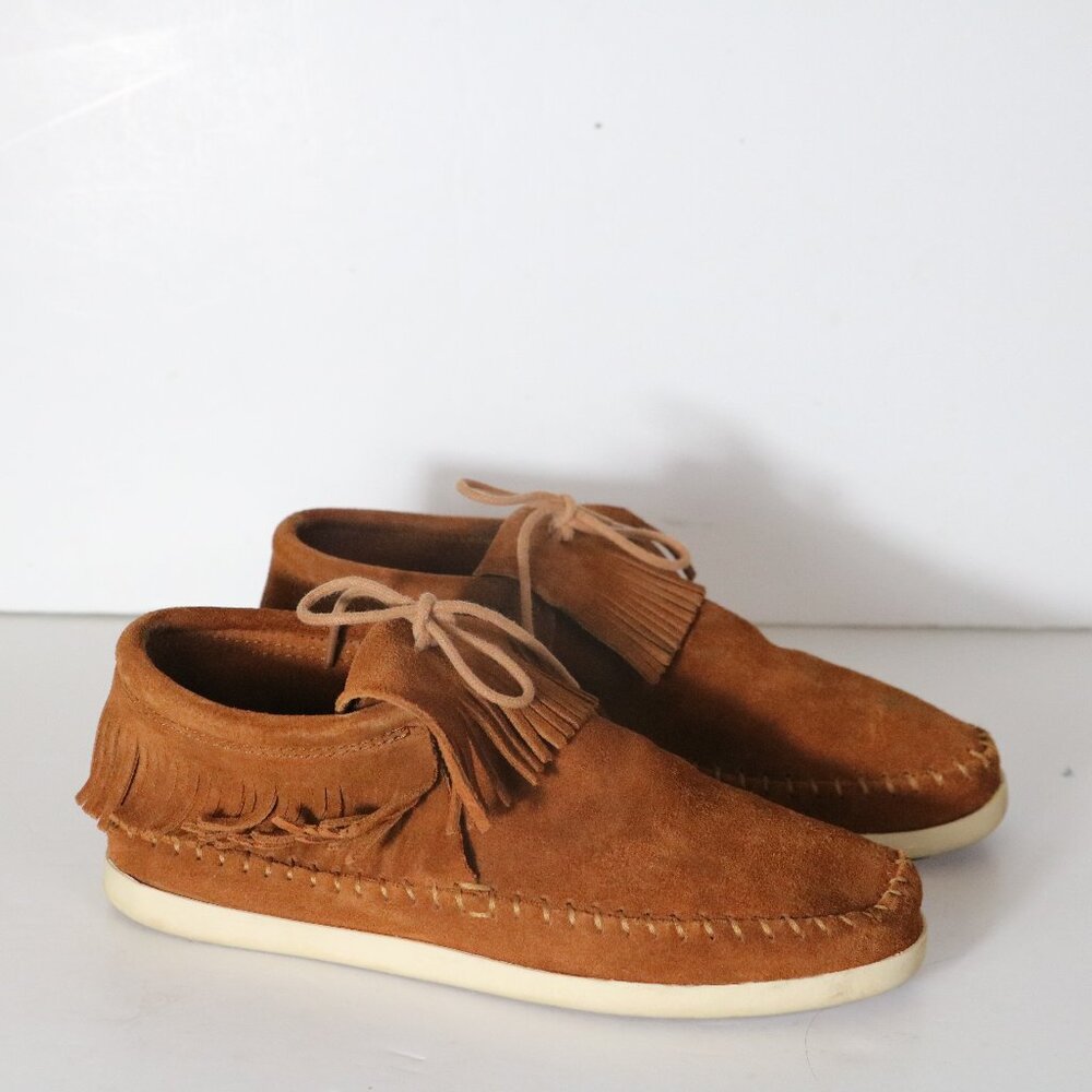 Minnetonka Womens Venice 452T Brown Suede Fringe Ankle Moccasin Boots Size 9